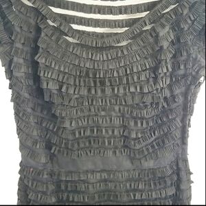 VTG Elegant Black Taffeta‎ Ruffle Layered Sex Knee Length Feminine Wiggle Dress